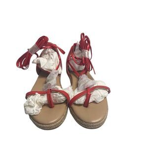 SHOEDAZZLE Women’s Flat Espadrille Rhinestone Medallion Wraparound Sandals Sz 7